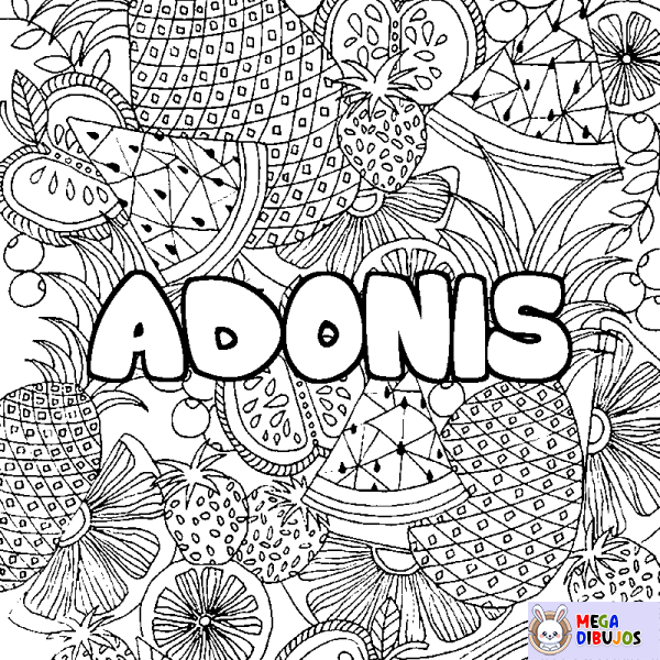 Coloración del nombre ADONIS - decorado mandala de frutas