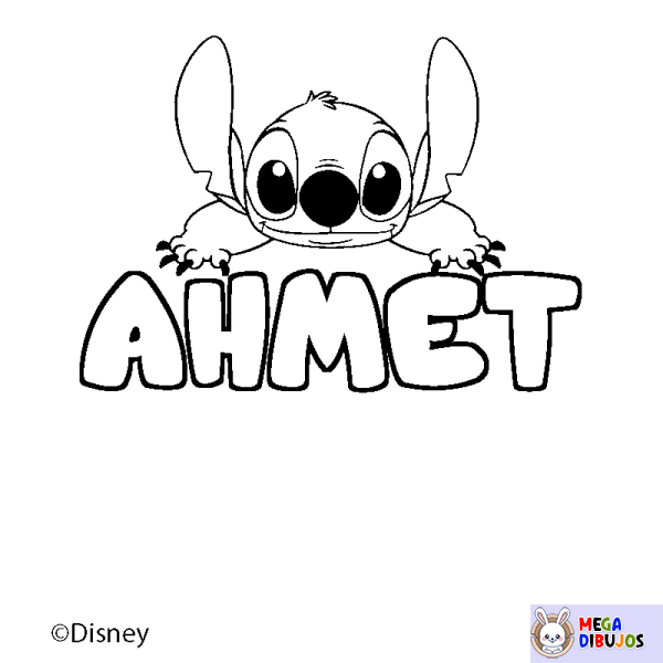 Coloración del nombre AHMET - decorado Stitch