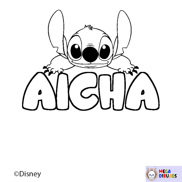 Coloración del nombre AICHA - decorado Stitch