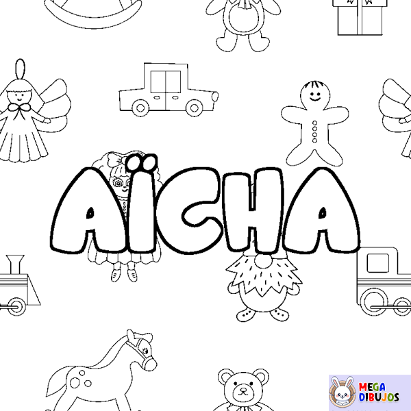 Coloración del nombre A&Iuml;CHA - decorado juguetes