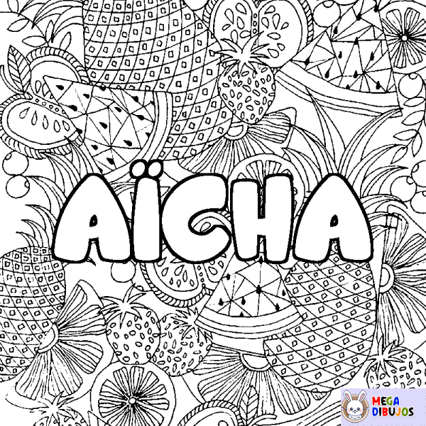 Coloración del nombre A&Iuml;CHA - decorado mandala de frutas