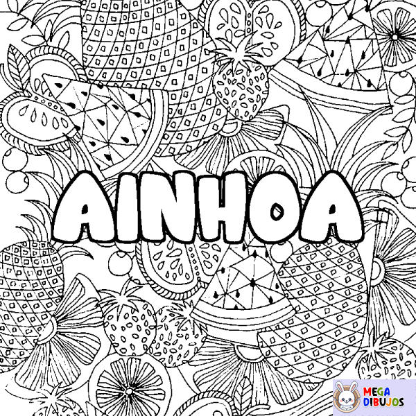 Coloración del nombre AINHOA - decorado mandala de frutas