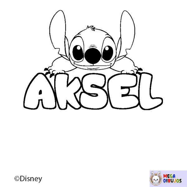 Coloración del nombre AKSEL - decorado Stitch