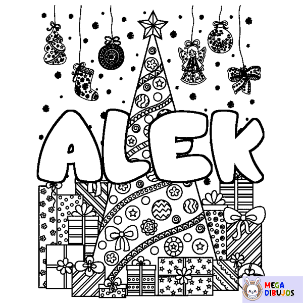 Coloración del nombre ALEK - decorado &aacute;rbol de Navidad y regalos