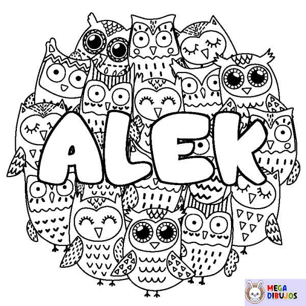 Coloración del nombre ALEK - decorado b&uacute;hos