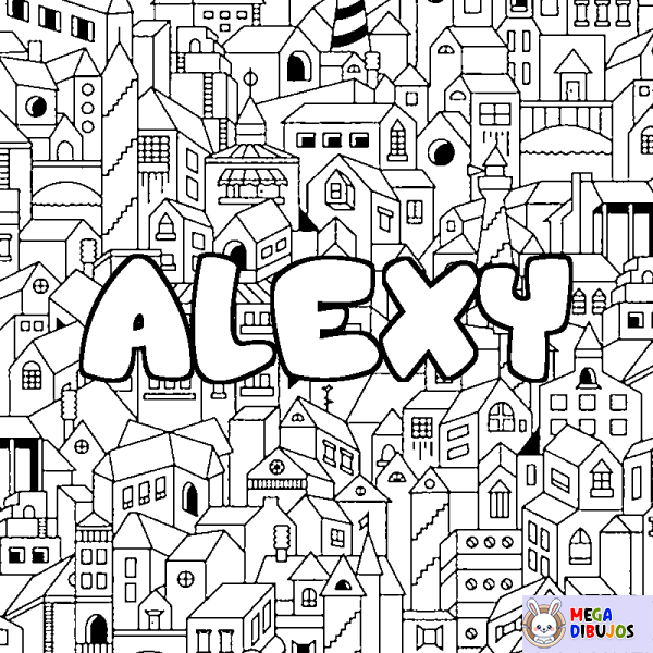 Coloración del nombre ALEXY - decorado ciudad - Maxi Dibujos