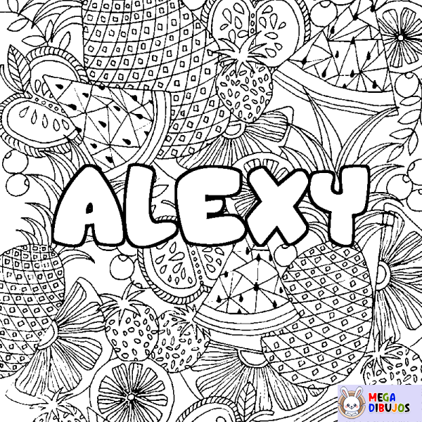 Coloración del nombre ALEXY - decorado mandala de frutas - Maxi Dibujos
