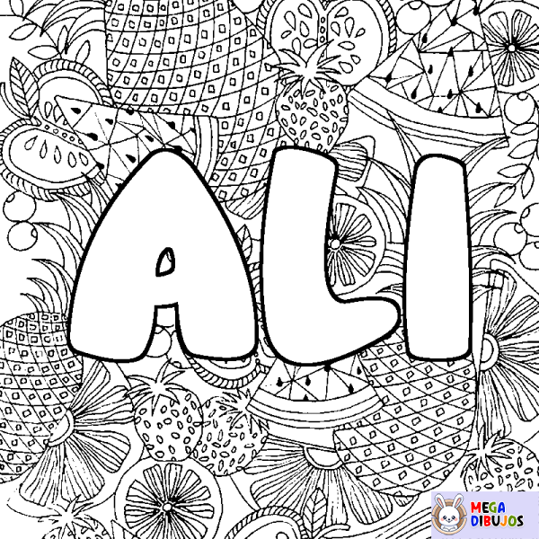 Coloración del nombre ALI - decorado mandala de frutas