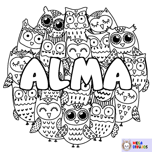 Coloración del nombre ALMA - decorado b&uacute;hos