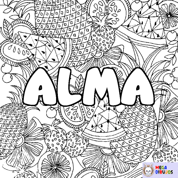 Coloración del nombre ALMA - decorado mandala de frutas