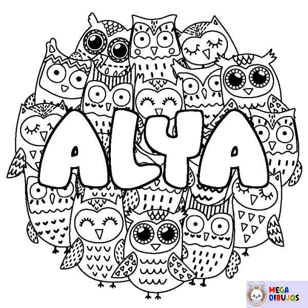 Coloración del nombre ALYA - decorado b&uacute;hos