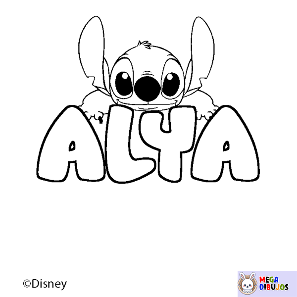 Coloración del nombre ALYA - decorado Stitch