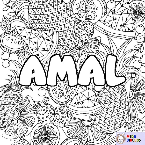 Coloración del nombre AMAL - decorado mandala de frutas