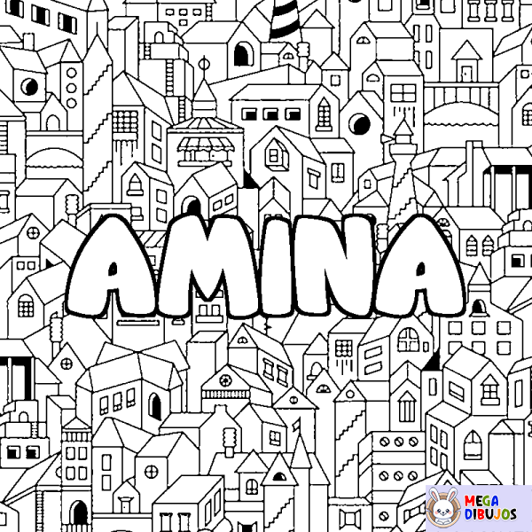 Coloración del nombre AMINA - decorado ciudad