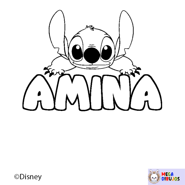 Coloración del nombre AMINA - decorado Stitch