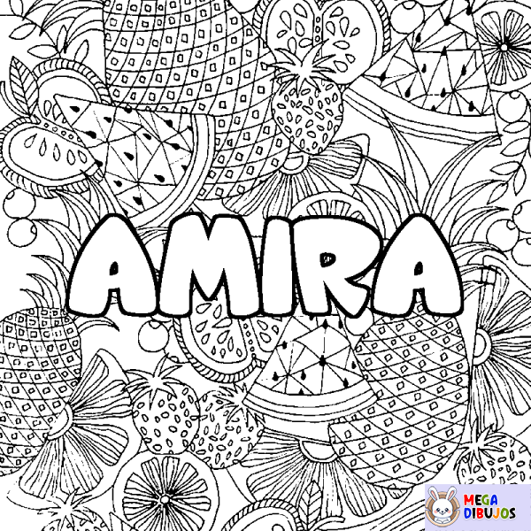 Coloración del nombre AMIRA - decorado mandala de frutas