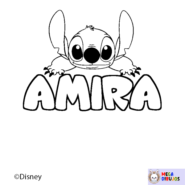 Coloración del nombre AMIRA - decorado Stitch