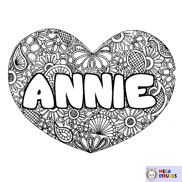 Coloración del nombre ANNIE - decorado mandala de coraz&oacute;n