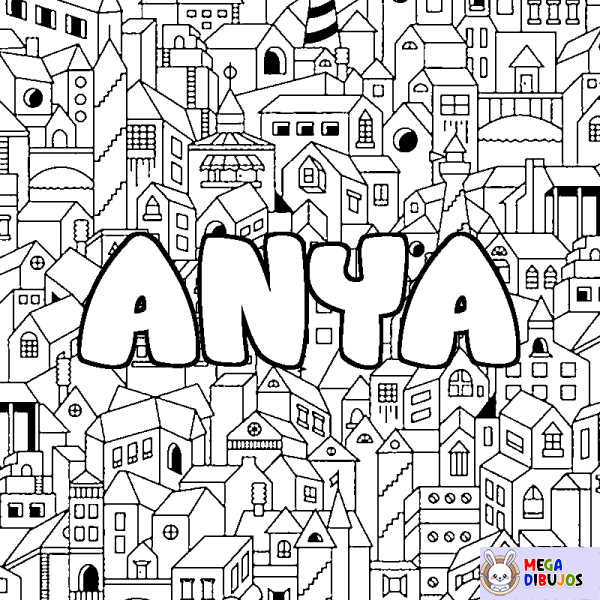 Coloración del nombre ANYA - decorado ciudad