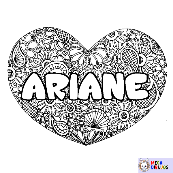 Coloración del nombre ARIANE - decorado mandala de coraz&oacute;n