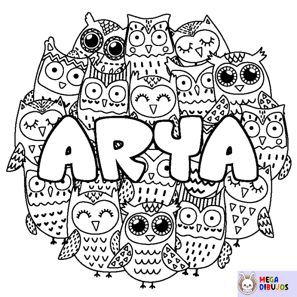 Coloración del nombre ARYA - decorado b&uacute;hos