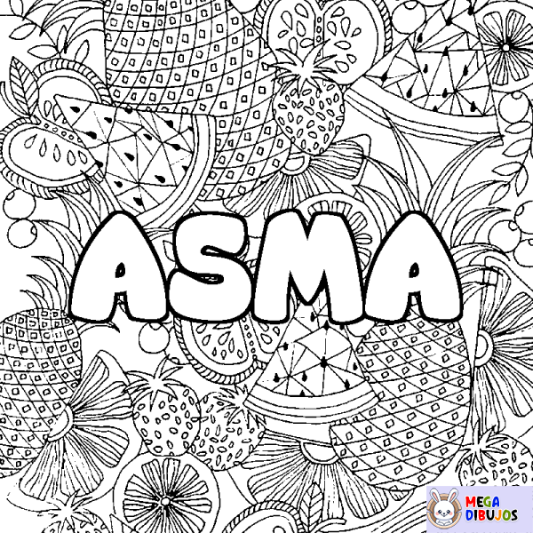 Coloración del nombre ASMA - decorado mandala de frutas
