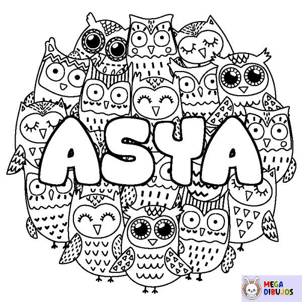 Coloración del nombre ASYA - decorado b&uacute;hos