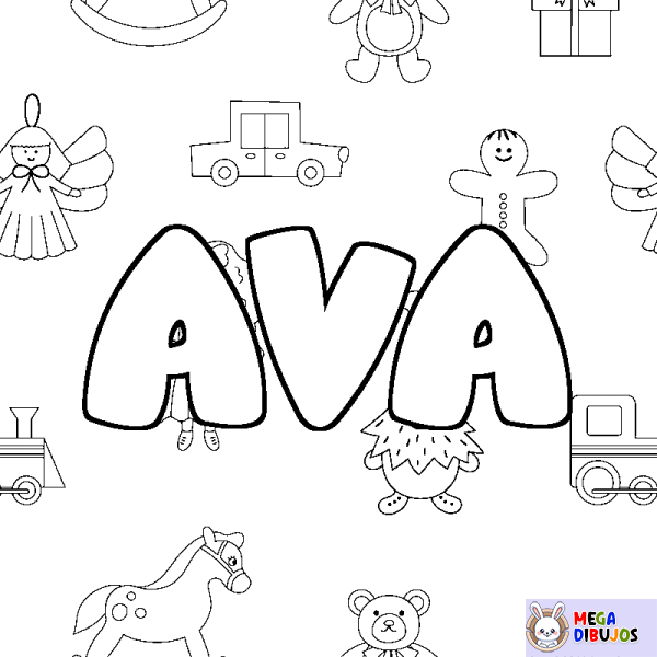 Coloración del nombre AVA - decorado juguetes