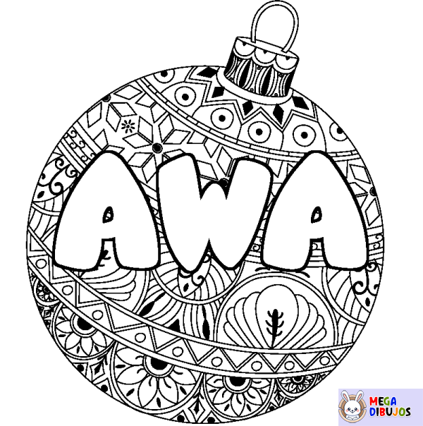 Coloración del nombre AWA - decorado bola de Navidad