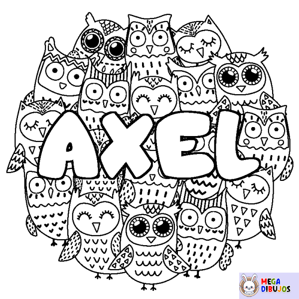 Coloración del nombre AXEL - decorado b&uacute;hos