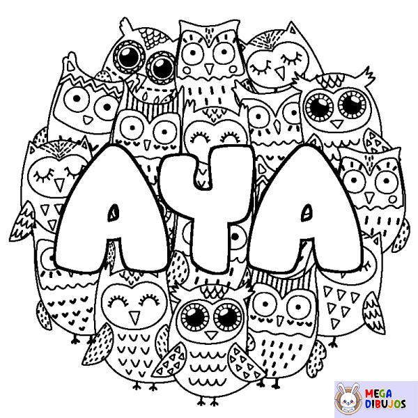Coloración del nombre AYA - decorado b&uacute;hos
