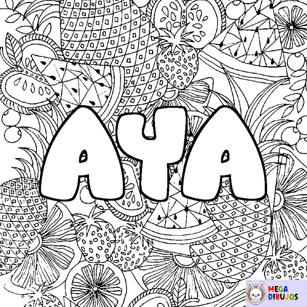 Coloración del nombre AYA - decorado mandala de frutas