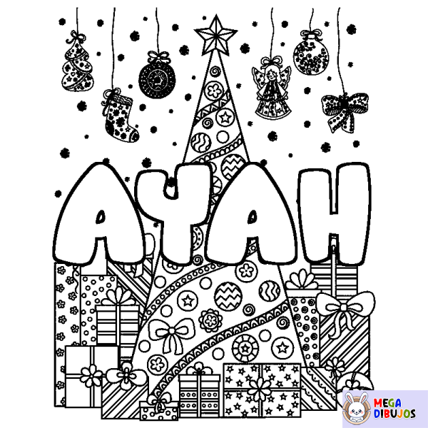 Coloración del nombre AYAH - decorado &aacute;rbol de Navidad y regalos