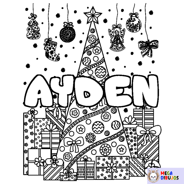 Coloración del nombre AYDEN - decorado &aacute;rbol de Navidad y regalos