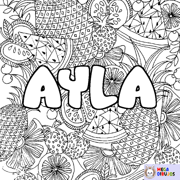 Coloración del nombre AYLA - decorado mandala de frutas