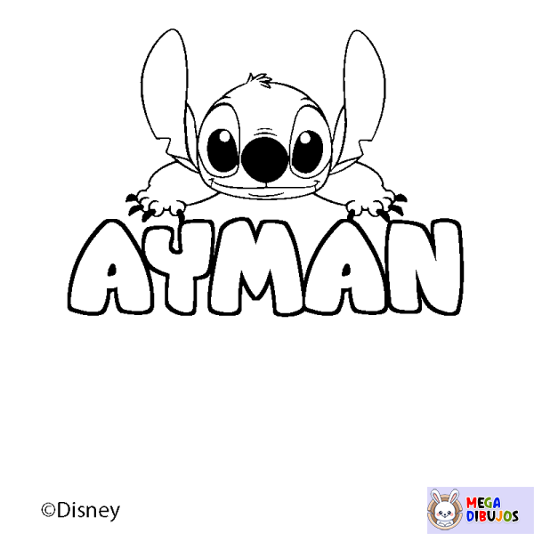 Coloración del nombre AYMAN - decorado Stitch