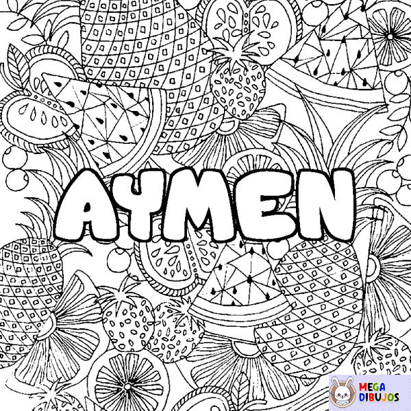 Coloración del nombre AYMEN - decorado mandala de frutas