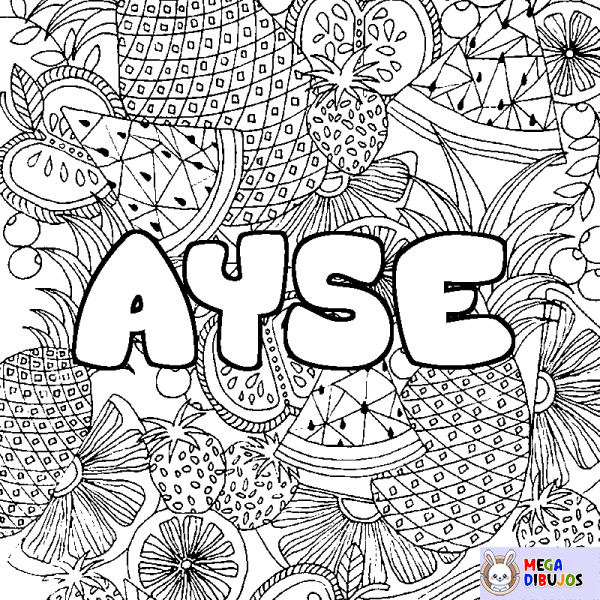 Coloración del nombre AYSE - decorado mandala de frutas