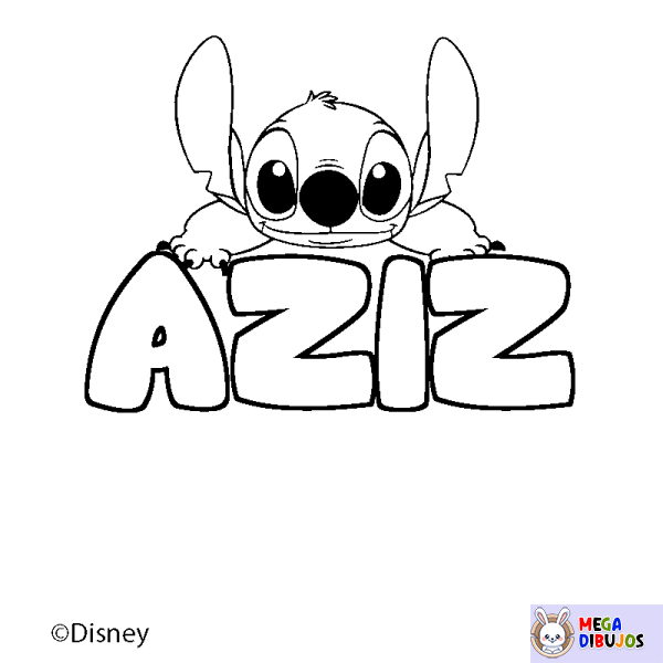 Coloración del nombre AZIZ - decorado Stitch