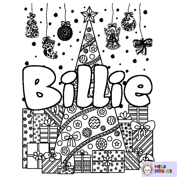 Coloraci&oacute;n del nombre Billie - decorado &aacute;rbol de Navidad y regalos