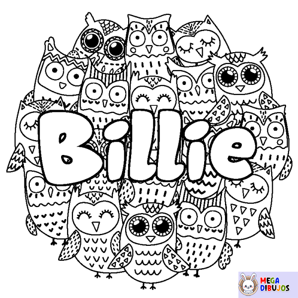 Coloraci&oacute;n del nombre Billie - decorado b&uacute;hos