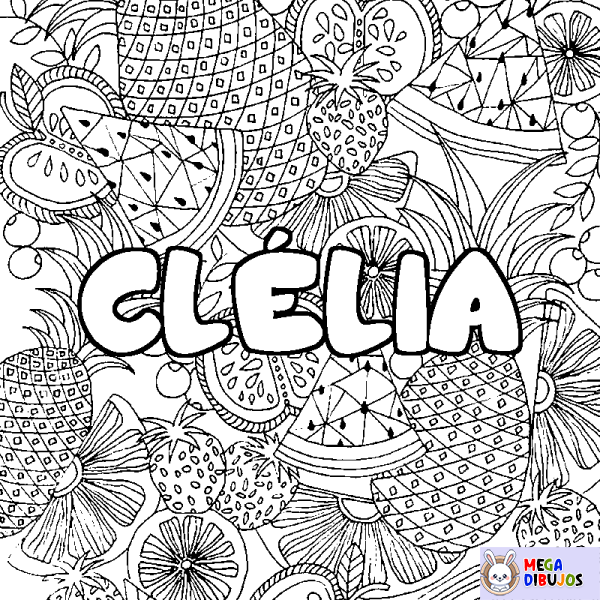 Coloración del nombre CL&Eacute;LIA - decorado mandala de frutas