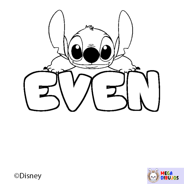 Coloración del nombre EVEN - decorado Stitch