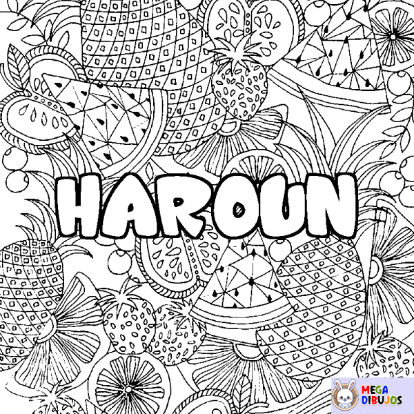 Coloración del nombre HAROUN - decorado mandala de frutas