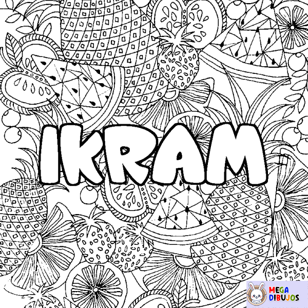 Coloración del nombre IKRAM - decorado mandala de frutas