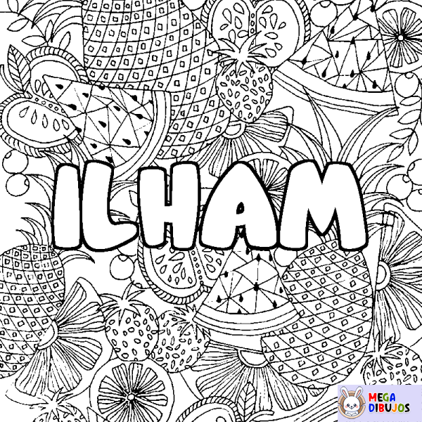 Coloración del nombre ILHAM - decorado mandala de frutas