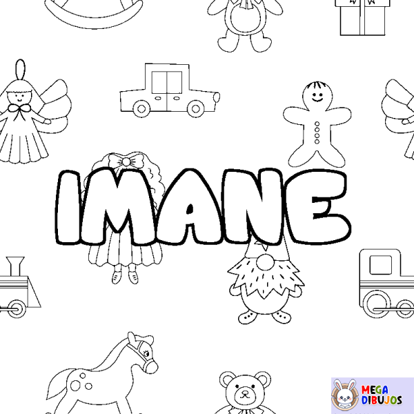 Coloración del nombre IMANE - decorado juguetes