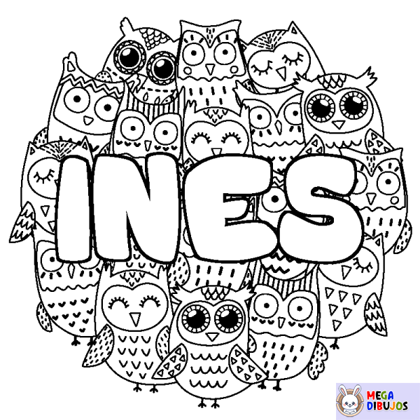 Coloración del nombre INES - decorado b&uacute;hos