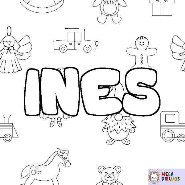Coloración del nombre INES - decorado juguetes