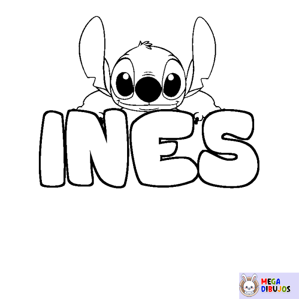 Coloración del nombre INES - decorado Stitch